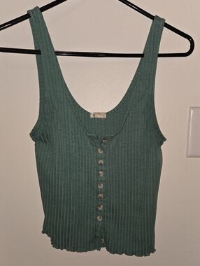 Billabong Ribbed Button-Front Tank Top - Green